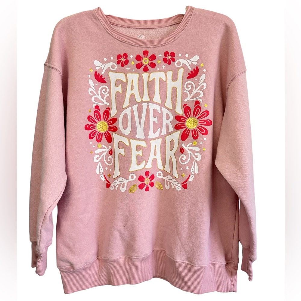 Pink Floral “Faith Over Fear” Sweatshirt Size L